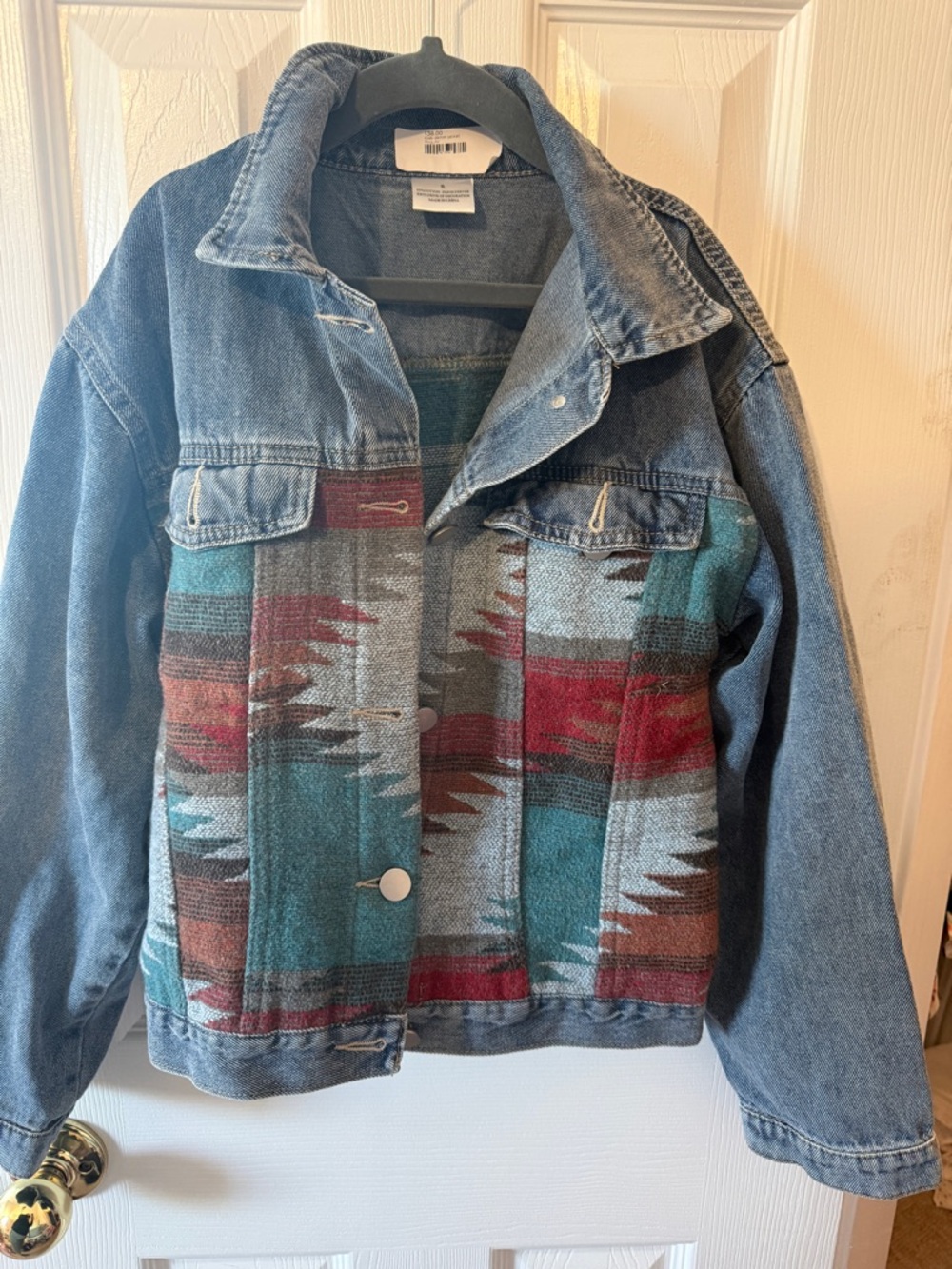 NWT Boutique Aztec Denim Jacket Kids Size 8 Southwestern Blanket Style